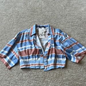 NWT ZARA LINEN STRIPED TOP